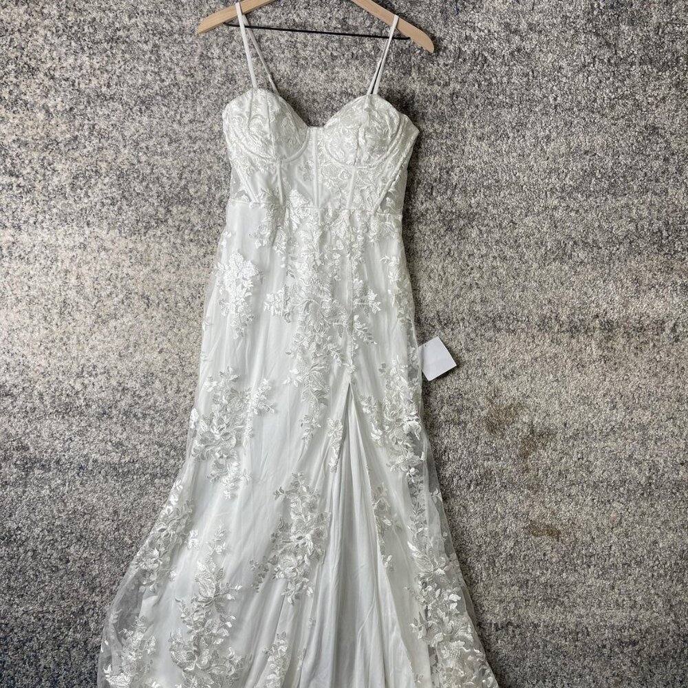 Lulus Wedding Dress Womens Large White Lace Maxi Gown Bridal Corset Back Train - Picture 2 of 13
